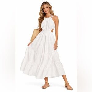 J.Crew Harbour White Maxi Dress Side Cutout Tiered Cotton XXS